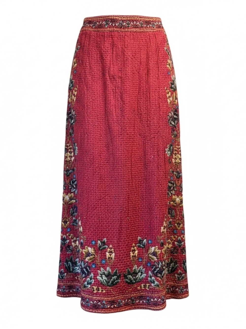 FARM Rio Red Embroidered Floral Pencil Skirt